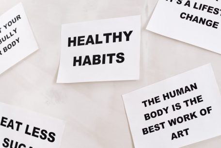 Motivational cards promoting healthy habits and positive thinking for lifestyle change.